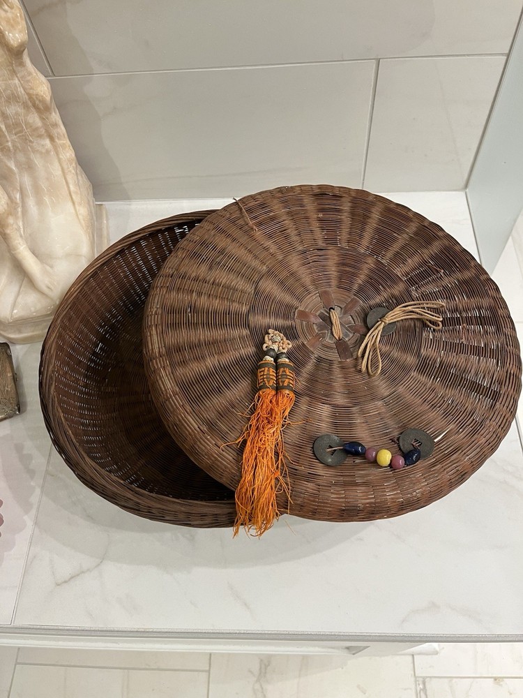 Antique Chinese Wicker Sewing Basket