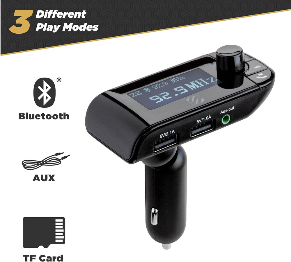 Bluetooth 5.0 FM Transmitter with Dual USB Chargers, LCD, Aux, Hands-Free Car Ki