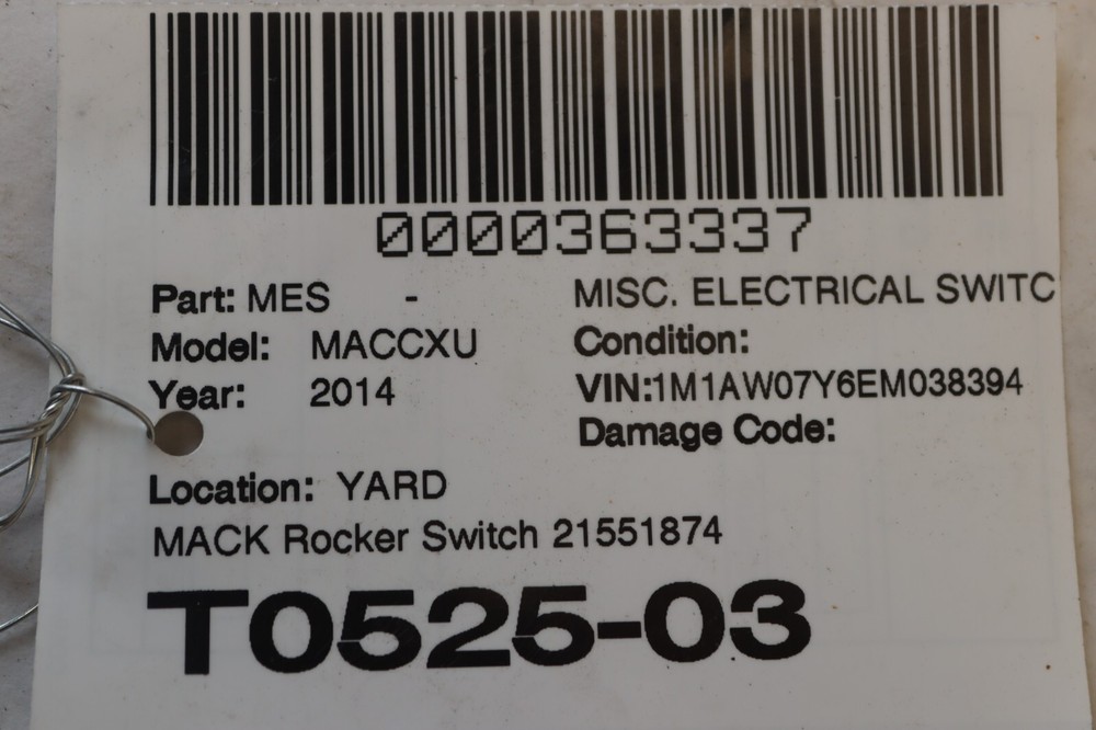 2013-2018 MACK CXU613 DISABLE ROCKER CONTROL SWITCH BUTTON 21551874 OEM