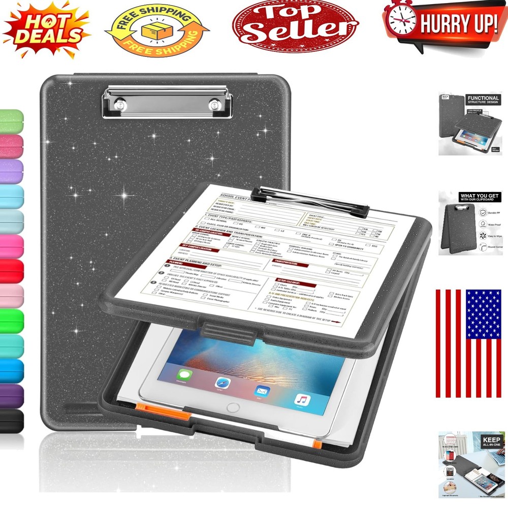 Waterproof Glitter Clipboards with Ample Storage - Perfect for Nurses & Students