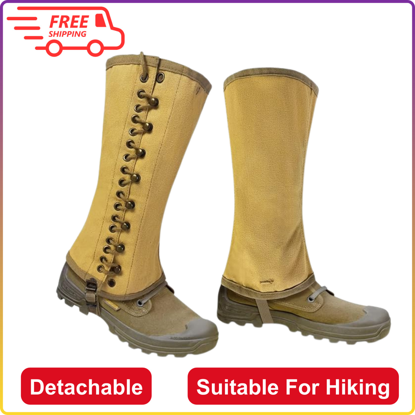 Canvas Leg Gaiters For Men WWII Reproduction M1936 Hiking Army Khaki Canvas, 3R