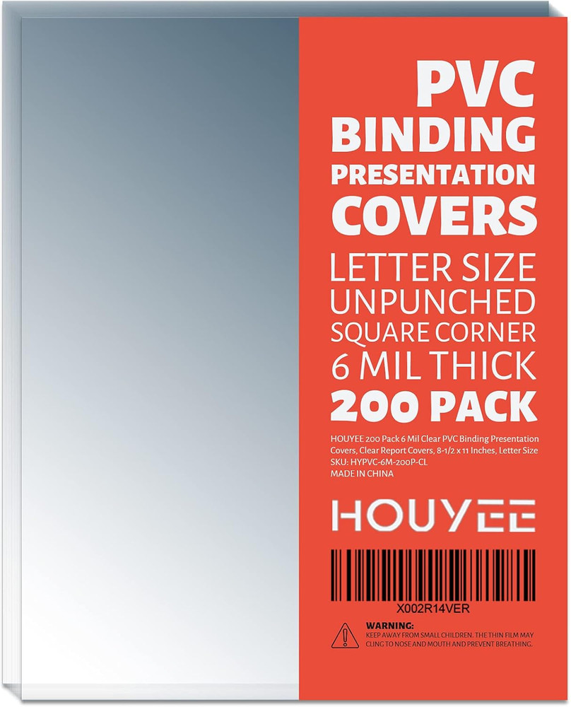 200 Pack 6 Mil PVC Binding Presentation Covers,Clear Report Covers for Binding,8