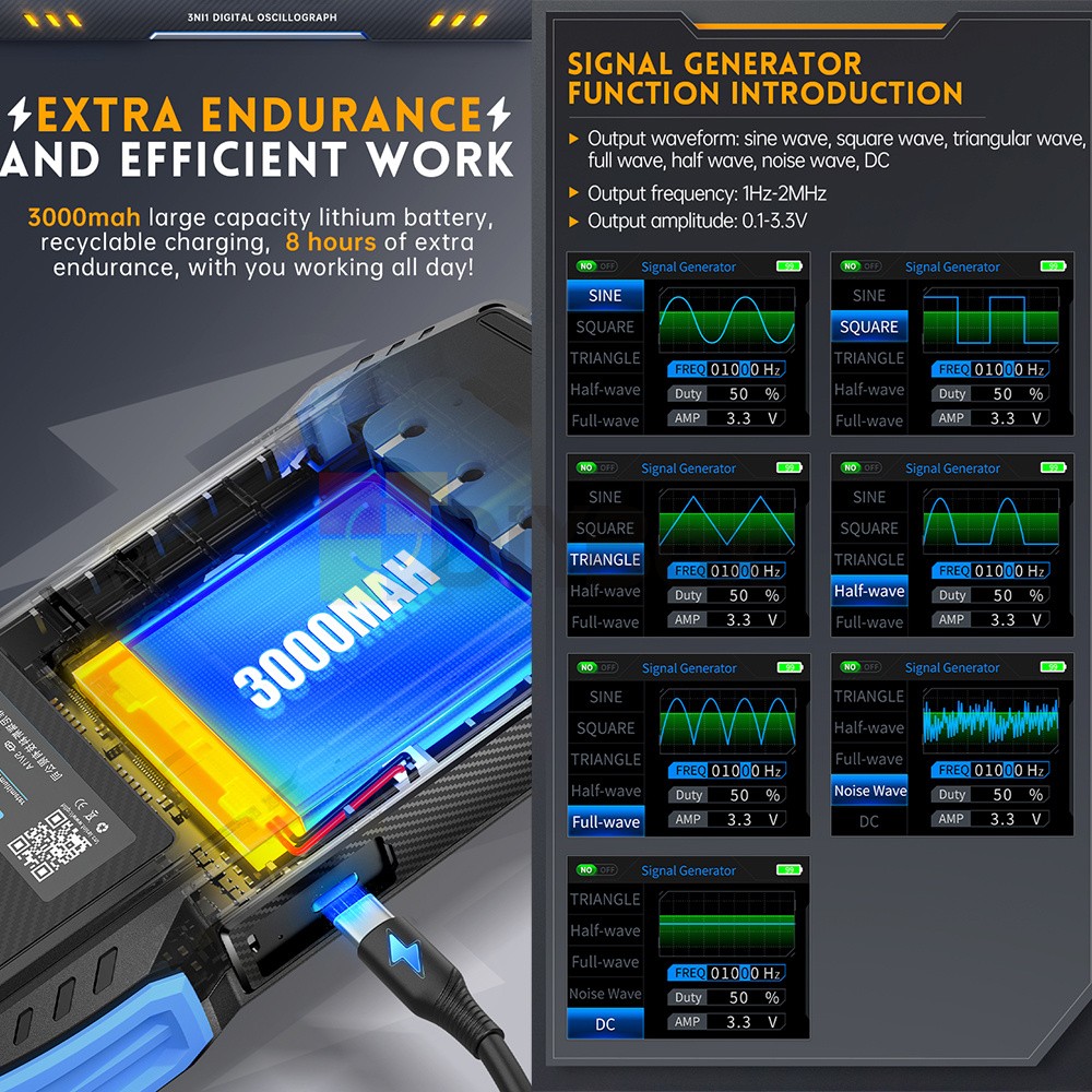 FNIRSI 2C23T Handheld Digital Oscilloscope /Multimeter Function Signal Generator