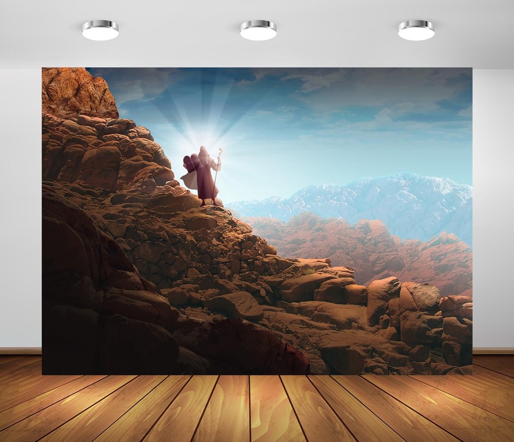 7x5ft Fabric Moses Backdrop Ten Commandments on Mount Sinai Background
