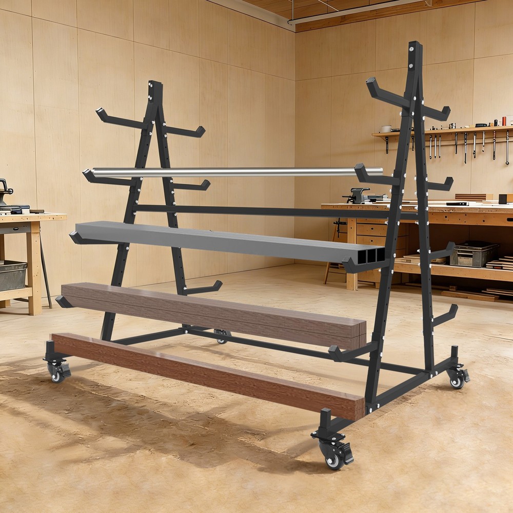 5 Tier Iron Horizontal Lumber Storage Rack Storage Rolling Triangle Rack 500LBS