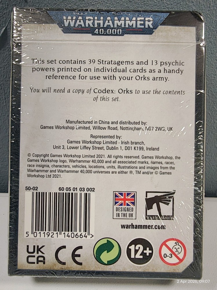 GAMES WORKSHOP Warhammer 40k 9th Ed Orks Datacards BNIB & SEALED
