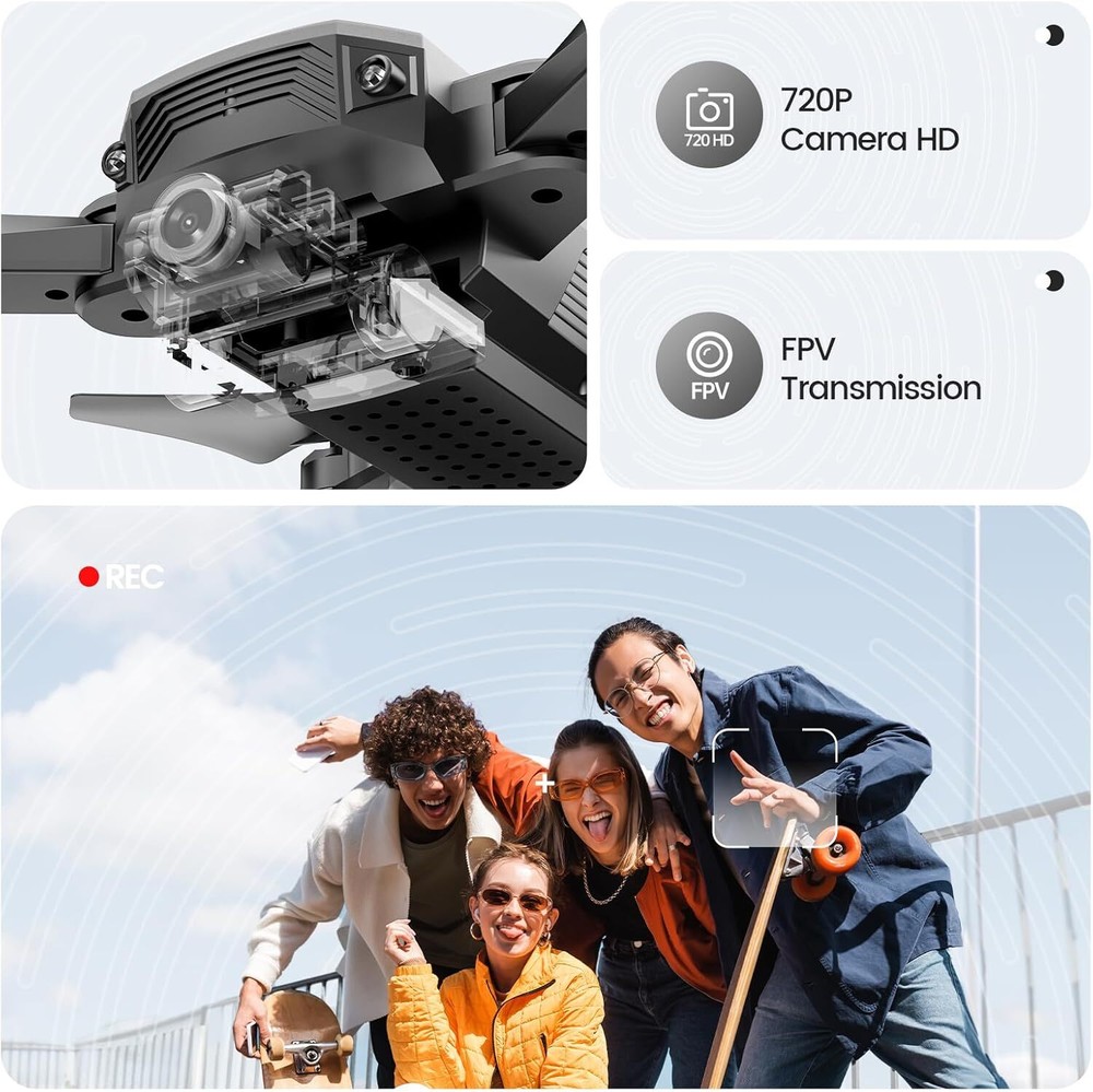 DEERC D20 Silver Mini Drone with 720P HD FPV Camera 2Batteries Headless Kid Gift
