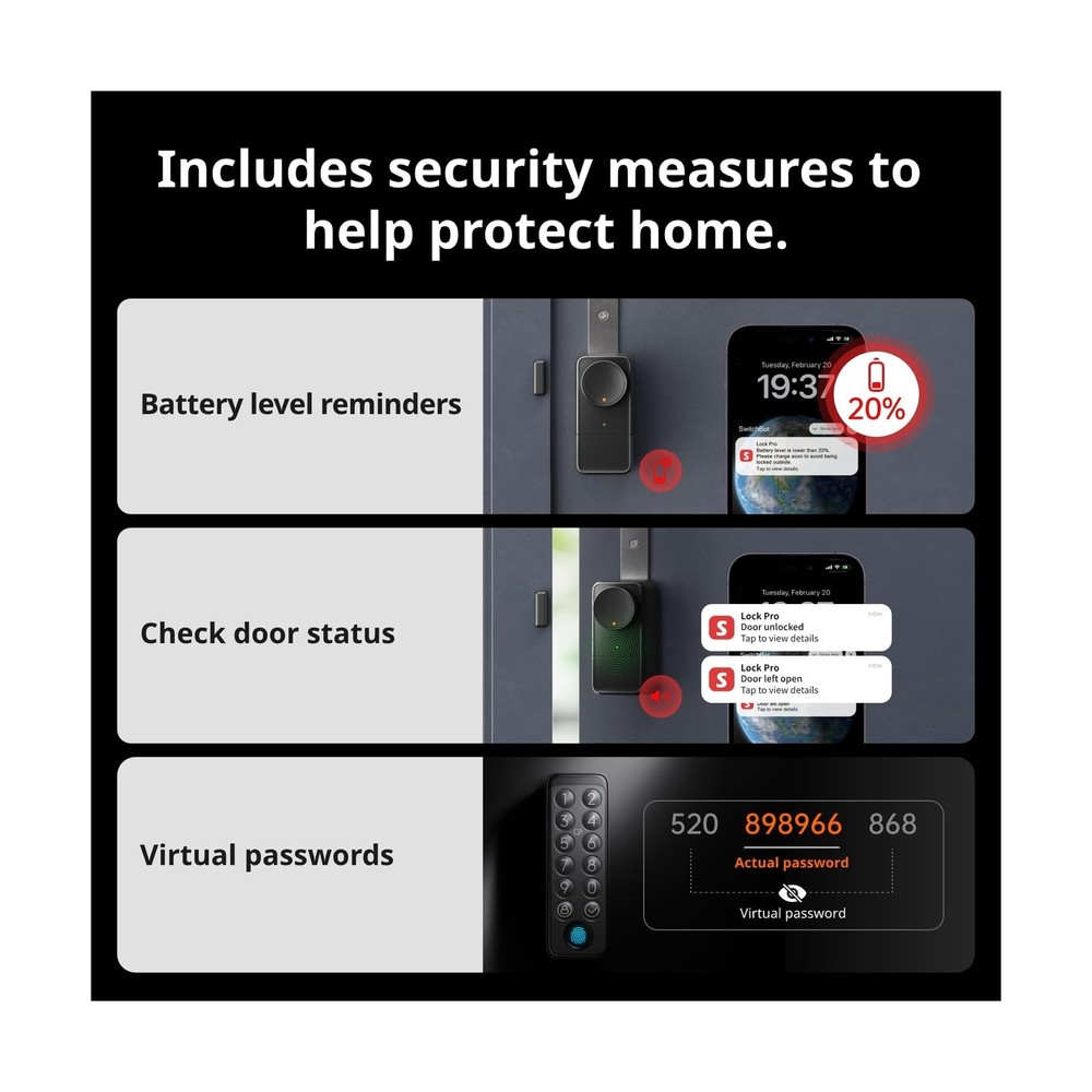 SwitchBot WiFi Smart Lock Pro with Keypad Touch, Fingerprint Keyless Entry Do...