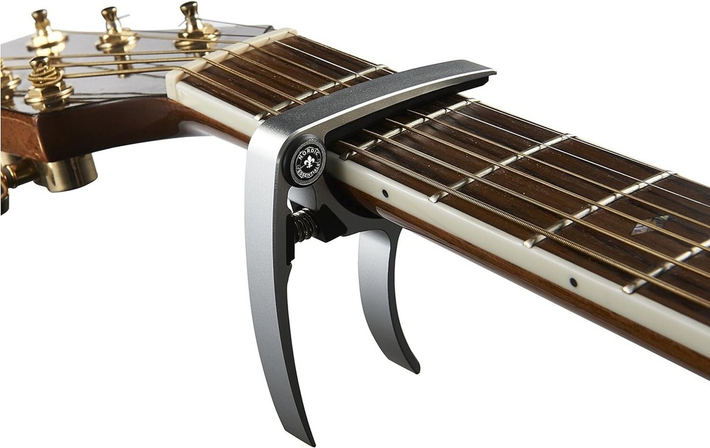 Easy One-Hand Use Capo Duo in Black & Silver - Ideal for All String Instruments