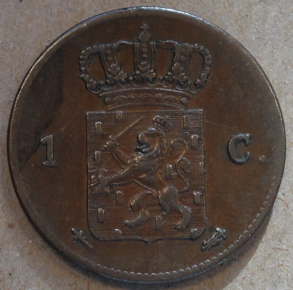 Netherlands 1861 1 Cent Better Circulated Grade Environmental Issues as Pictured