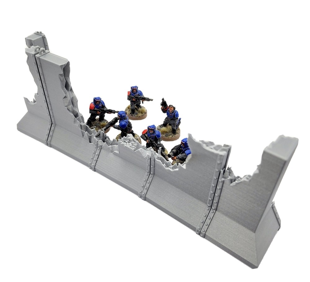 3D Printed Wargaming Terrain. Battle Damaged Concrete Blast Wall. Barrier Wall