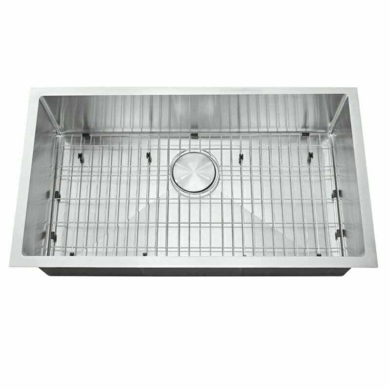 32" Large Rectangle Kitchen Sink Single Bowl Undermount Stainless Steel Basin