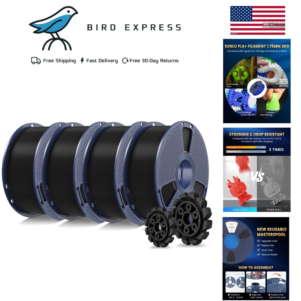 4kg Black PLA+ 2.0 3D Printer Filament Bundle 1.75mm Strong and Durable