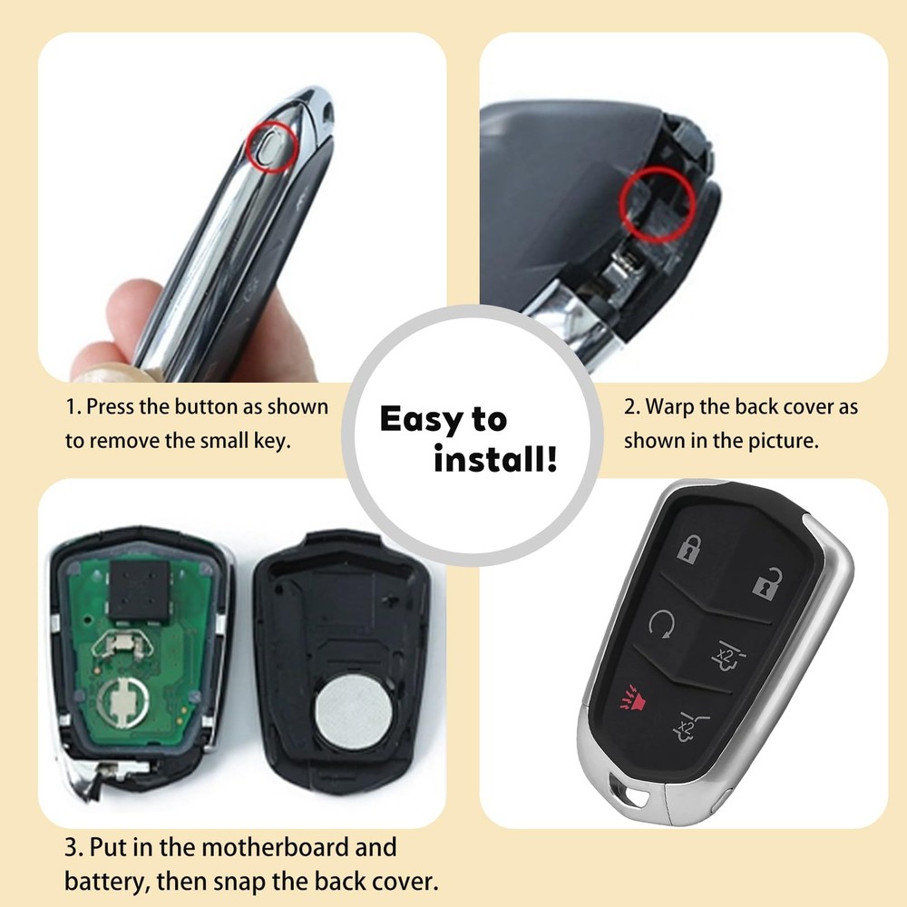 6 Button Key Fob Shell Case Replacement Fits for Cadillac Black+Silver
