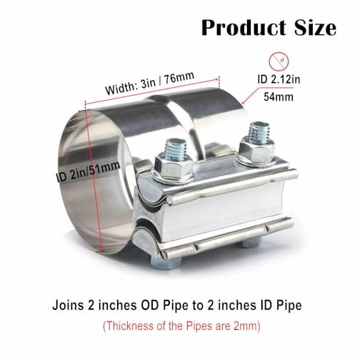2in Exhaust Clamps, Lap Joint Band Clamp Stainless Steel 2 inches Od to Id-1pc