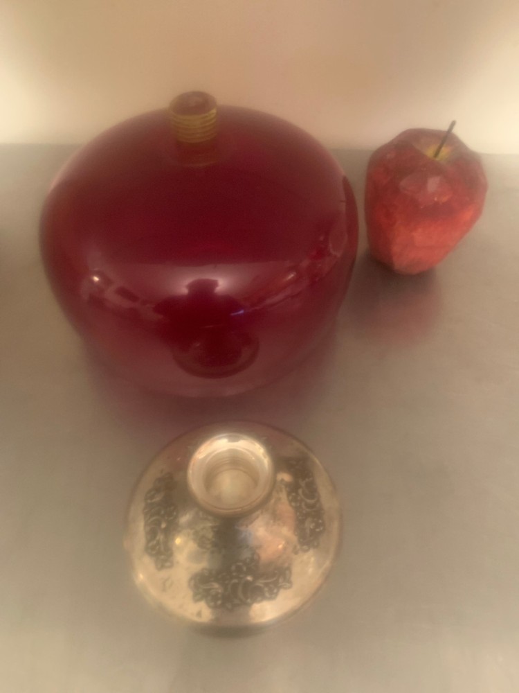 Antique Ruby Red Bowl with Weighted Sterling Candlestick Base - Ex fe6