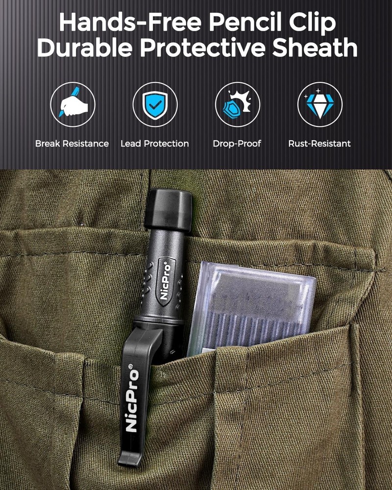 Nicpro 2 Pack Mechanical Carpenter Pencils with Sharpener, with 38 Refills