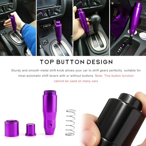 Automatic Shift Knob with Push Button, 5.7" Weighted Shifter Lever Purple