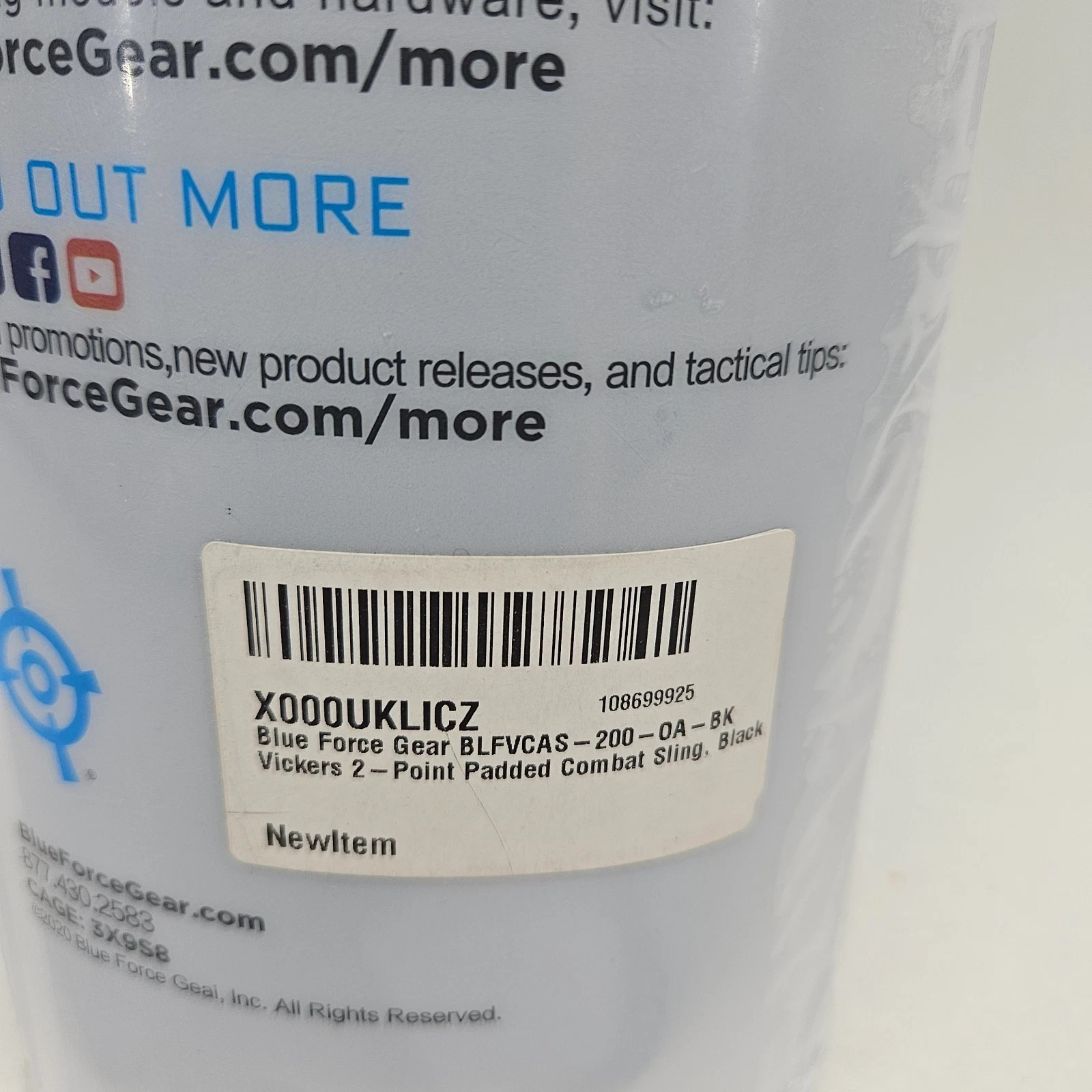 Blue Force Gear Vickers Sling 2-Point Light,Padded Combat Rifle Carbine 57"- 67"