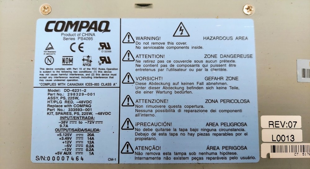 Compaq DD-6231-2 Power Supply