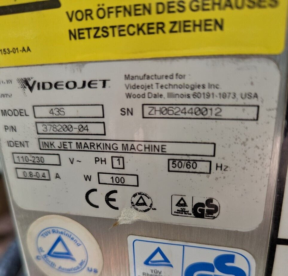 VideoJet 43S Single Head Ink Jet Coder Printer MARKING MACHINE