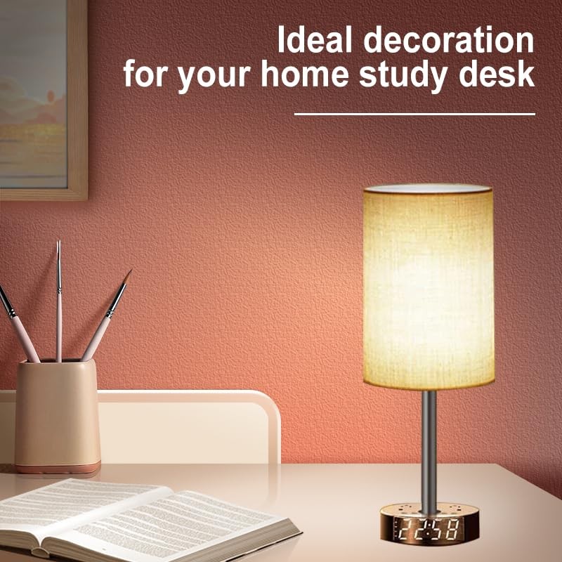 Touch Control Nightstand Lamp USB C Charging Alarm Clock Dimmable Gray