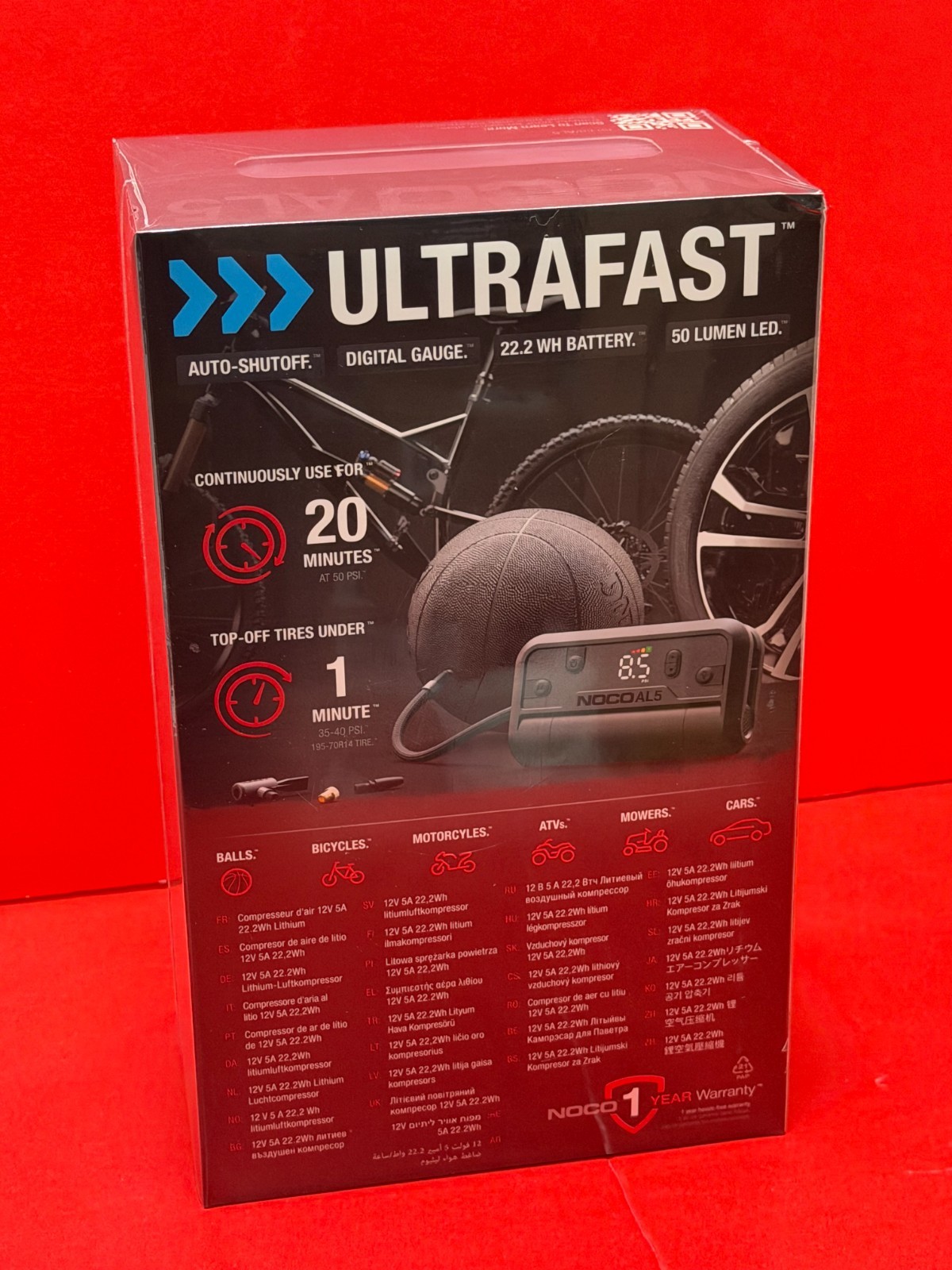 NOCO AL5 Lithium Air Inflator Compressor Kit 130psi 5A