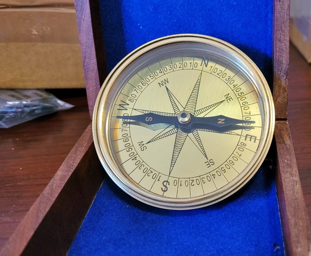 Solid Brass RMS Titanic Compass 4" In a Rosewood Box