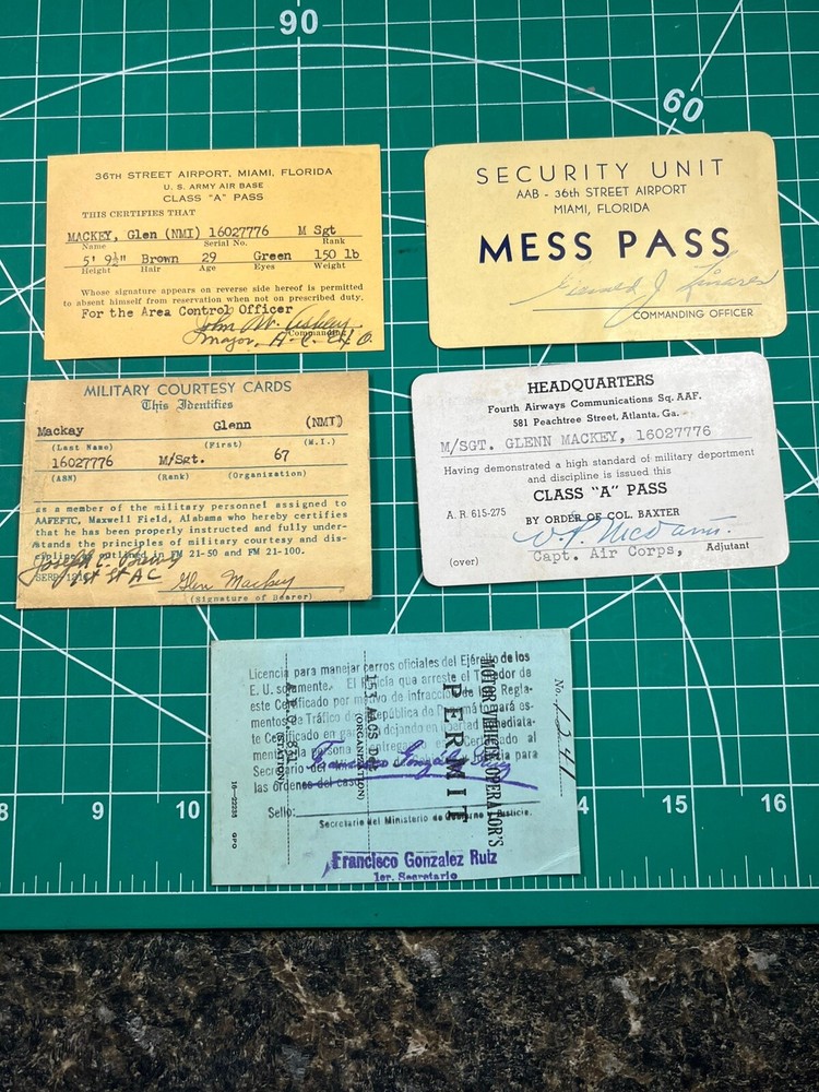 WWII Mess Pass Lot & Vehicle Permit Named ID'd