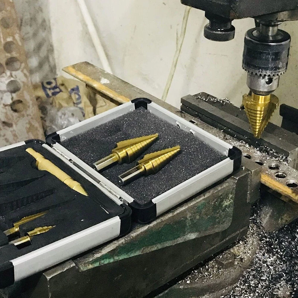 HSS 6PCS Titanium Step Drill Bit Set W Automatic Center Punch High Speed Steel