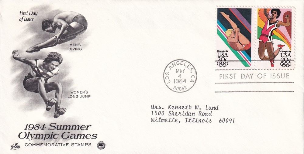 STAMP US SCOTT 2082, 2083 "Summer Olympics" 20 CENT 1984 FDC - D