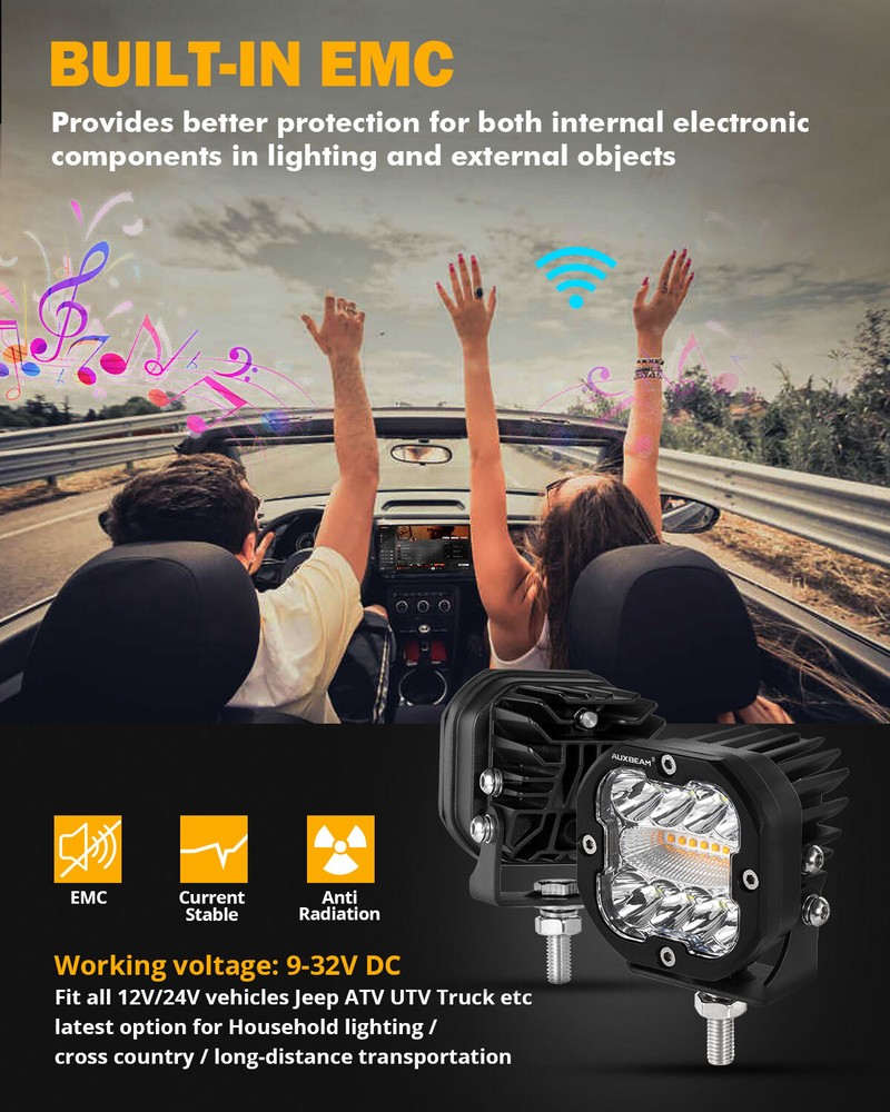 AUXBEAM 3"inch LED Cube Pods Work Light Bar Strobe Flash For Can-Am Maverick X3