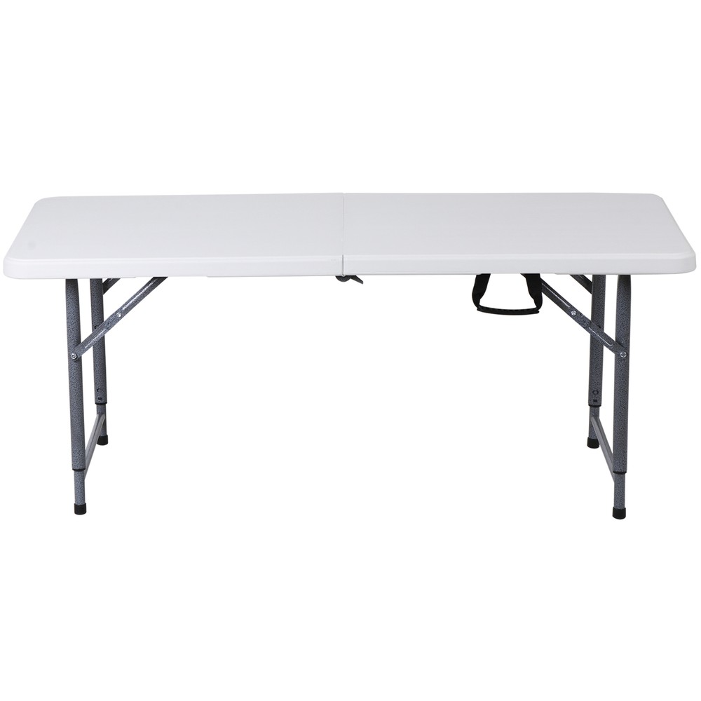 Folding Table 4 FT Portable Fold-in-Half Adjustable Plastic Camping Table White