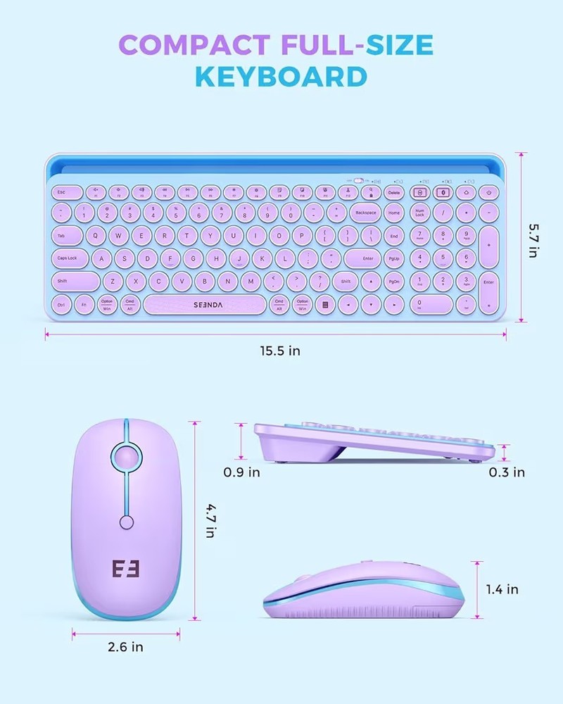 Vintage Seenda Bluetooth Keyboard & Mouse for iPad Android Multi Blue Purple