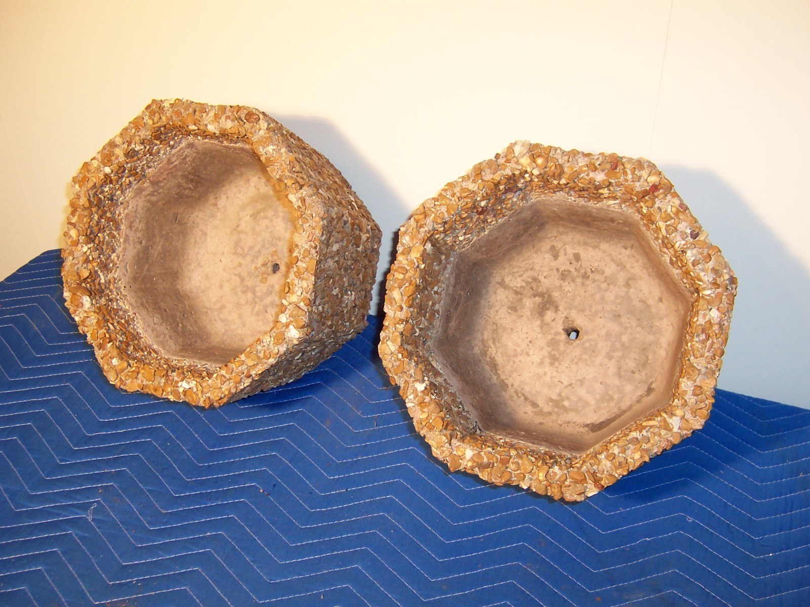 Vintage Exposed Aggregate Octagon Concrete Garden Planters Pair