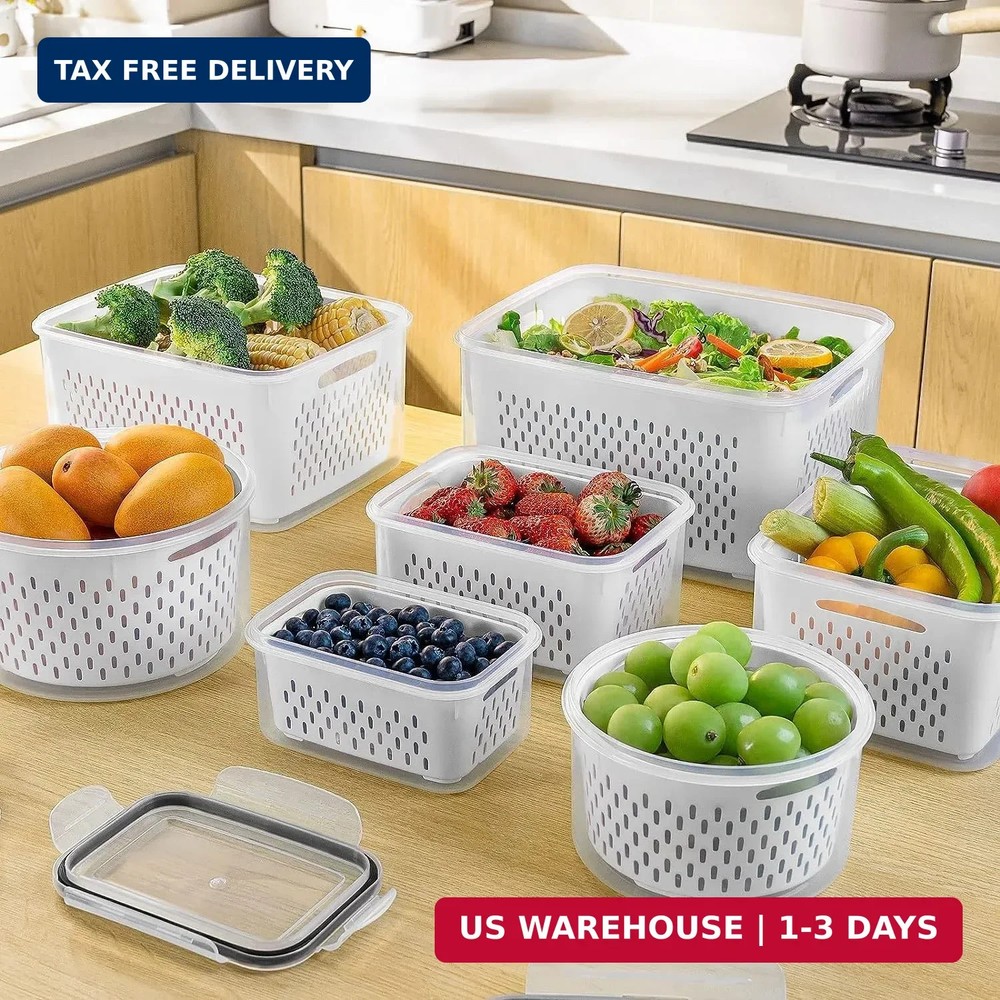 Freshmage Fruit Storage Containers for Fridge with Removable Colander, Airtight