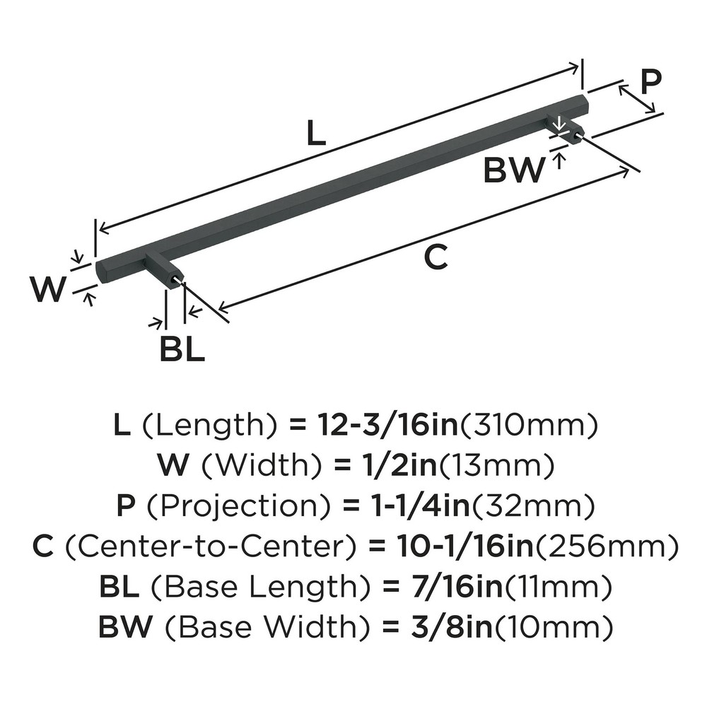 1 Pack Caliber Matte Black Cabinet Pull 101/16 Inch 256mm Center Handle