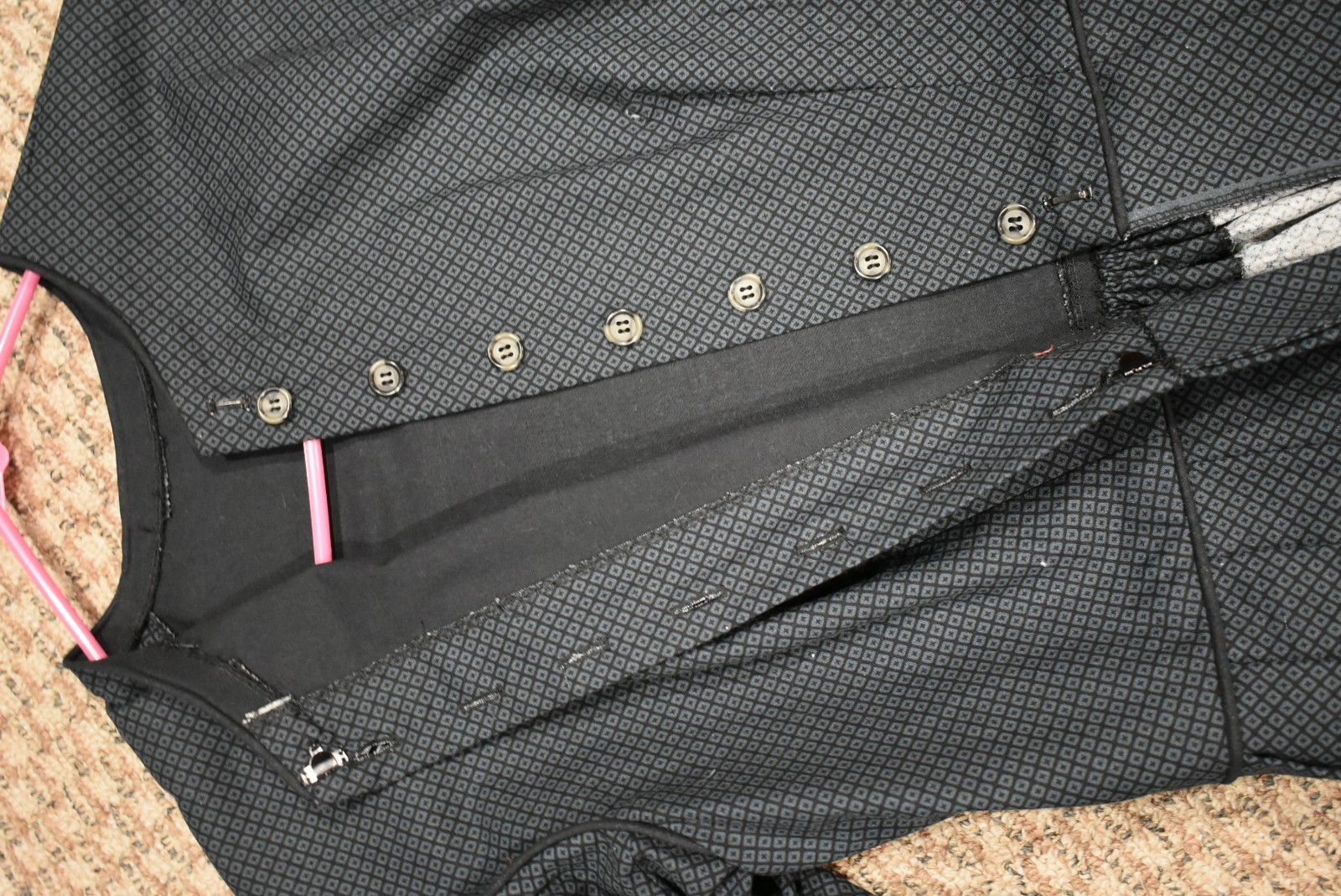 Civil War Victorian Cotton Day Dress Handmade Black wGrayDiamond Print - L/XL