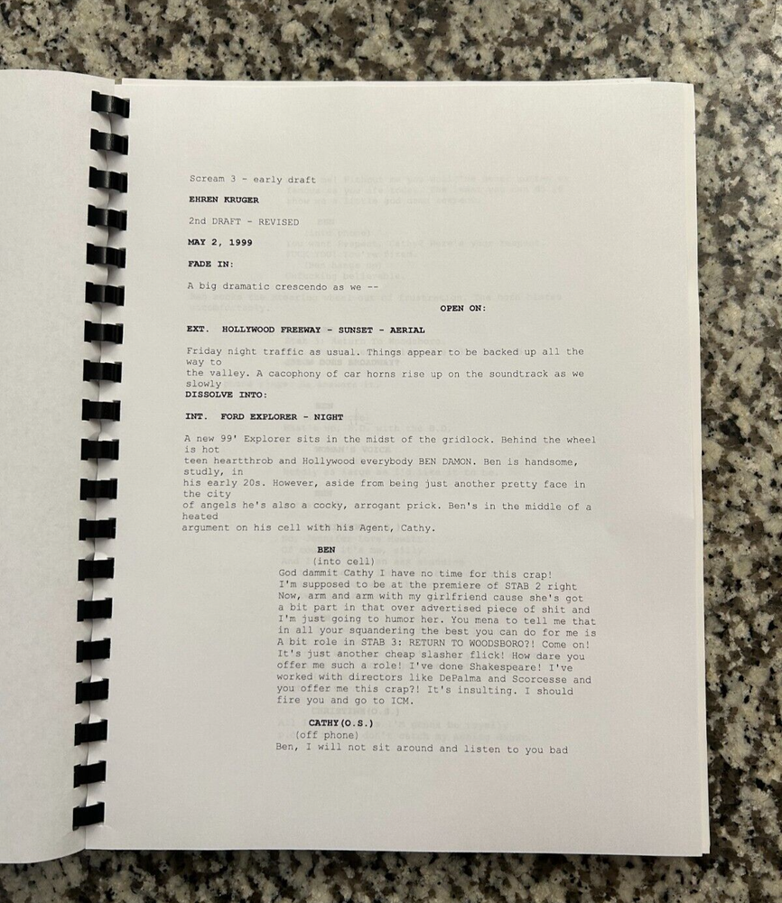 Scream 3 Horror Movie Script Reprint Full Screenplay Script