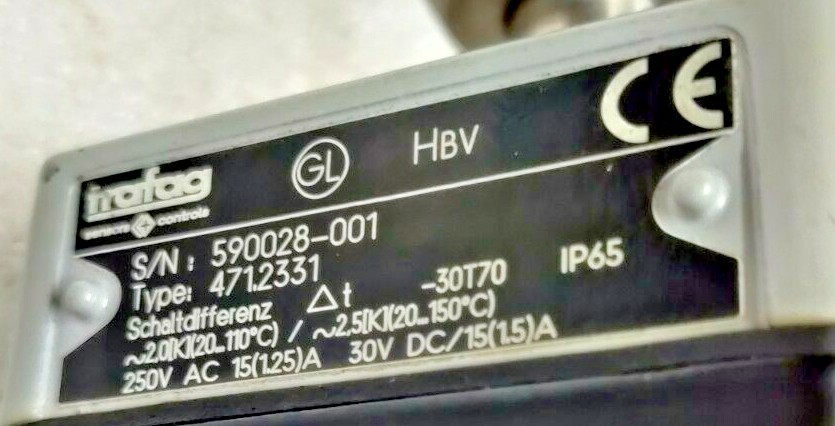 Trafag Sensor Controls Type 471.2353 Pressure Switch TEMPERATURE THERMOSTAT Rode