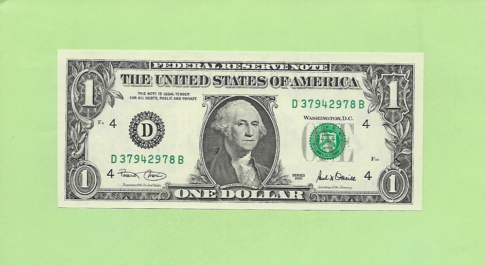 2001 ..UNCIRC $1  D 3794 2978 B  .... 2001  $1  D-B      NICE NOTE     FRN