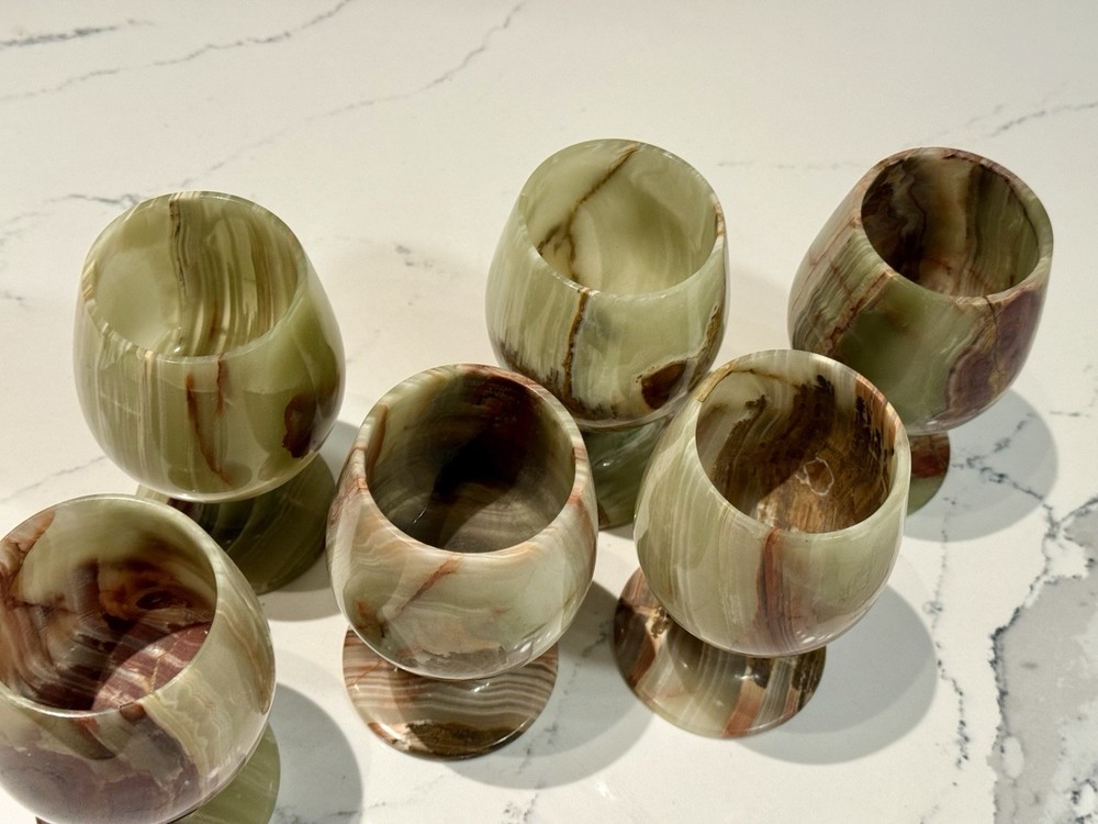 hand blown glass goblets green