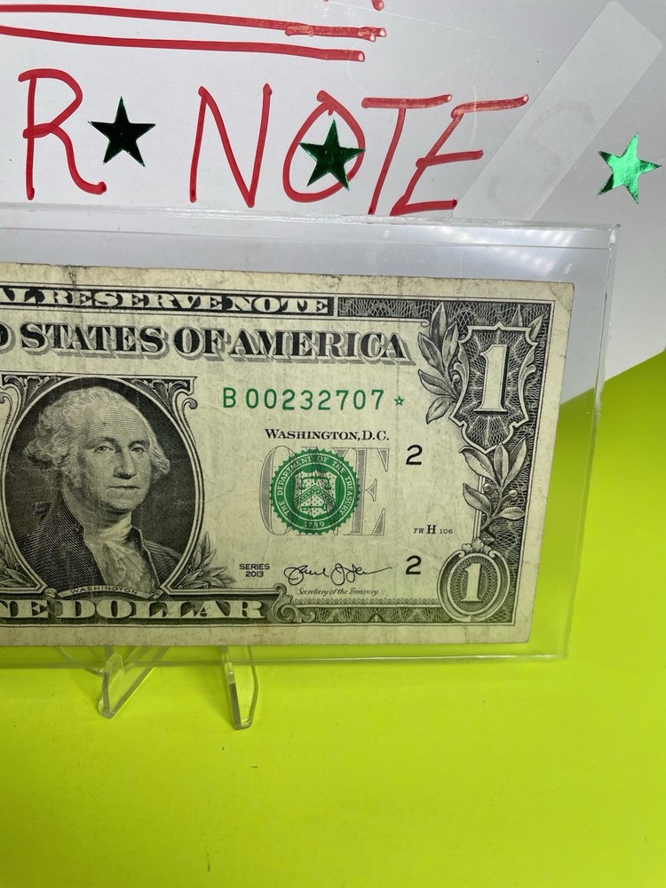 2013 B Duplicate Print Error $1 B 00232707 * Fancy Serial Numbers Star Note FW