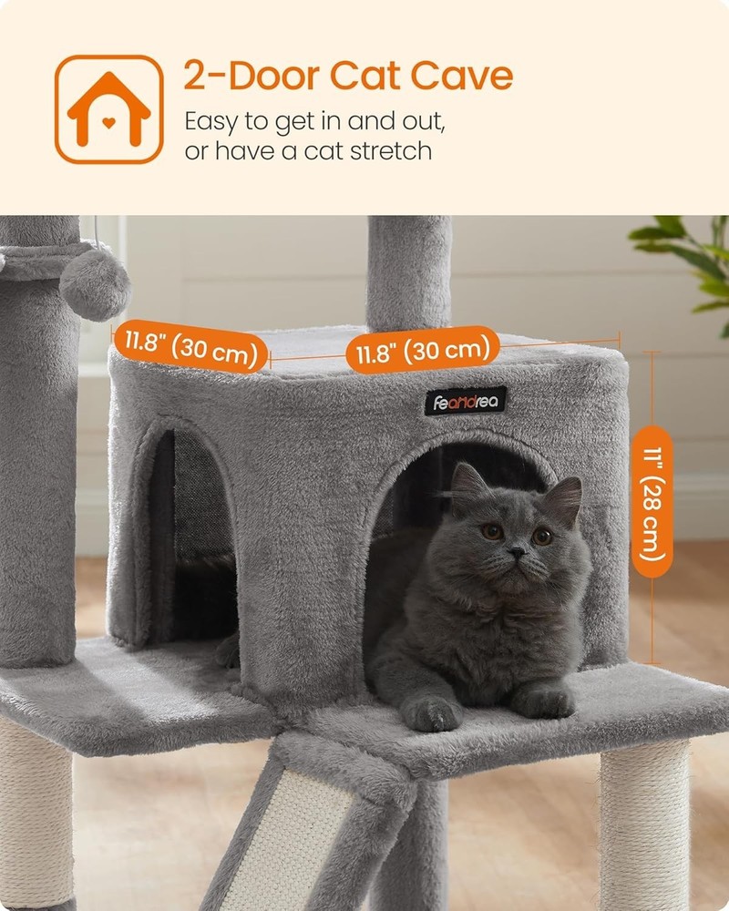 Cat Tree Multi-Level Condo Light Gray 37.8-Inch Climbing Scratching Posts
