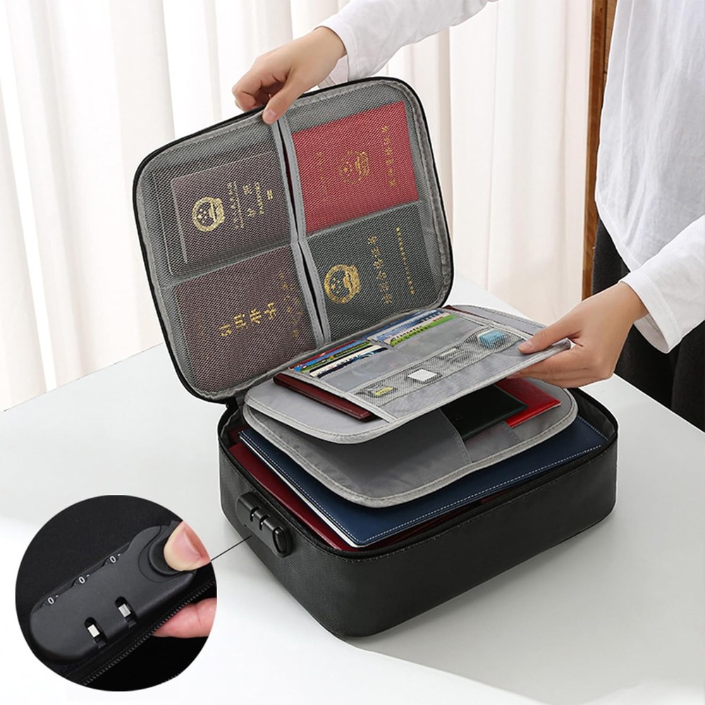 3-Layer Fireproof Document Box with Lock File Storage Box Waterproof Safe Bag US