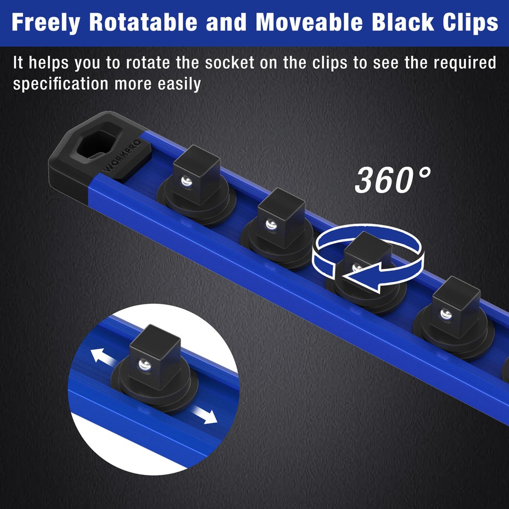 WORKPRO 1/2 Drive Magnetic Socket Organizer Heavy Duty Socket Rail Socket Holder