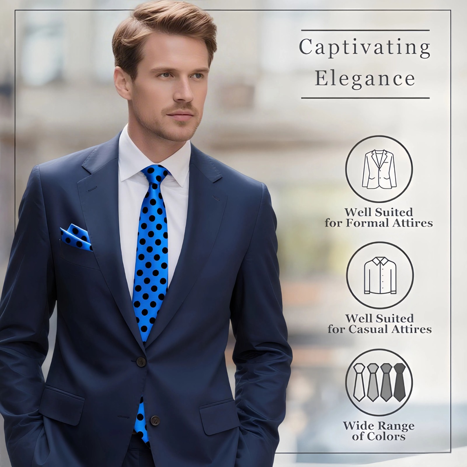 Men's Polka Dots Formal Necktie & Handkerchief Set Casual Tie for Men-20 Colors