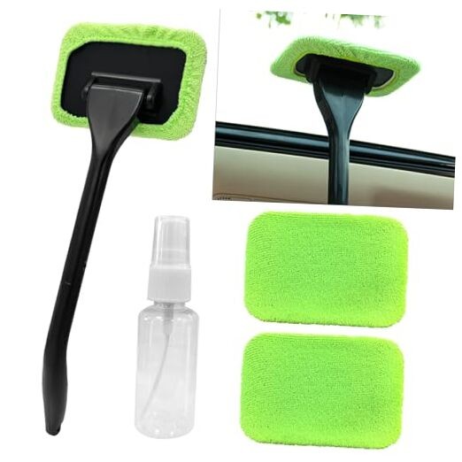 Car Windshield Cleaning Tool, Microfiber Auto Window Cleaner Set with 2