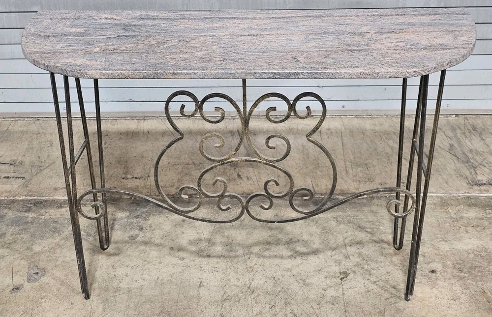 Wrought Iron Designer Base with Granite Top Console Table