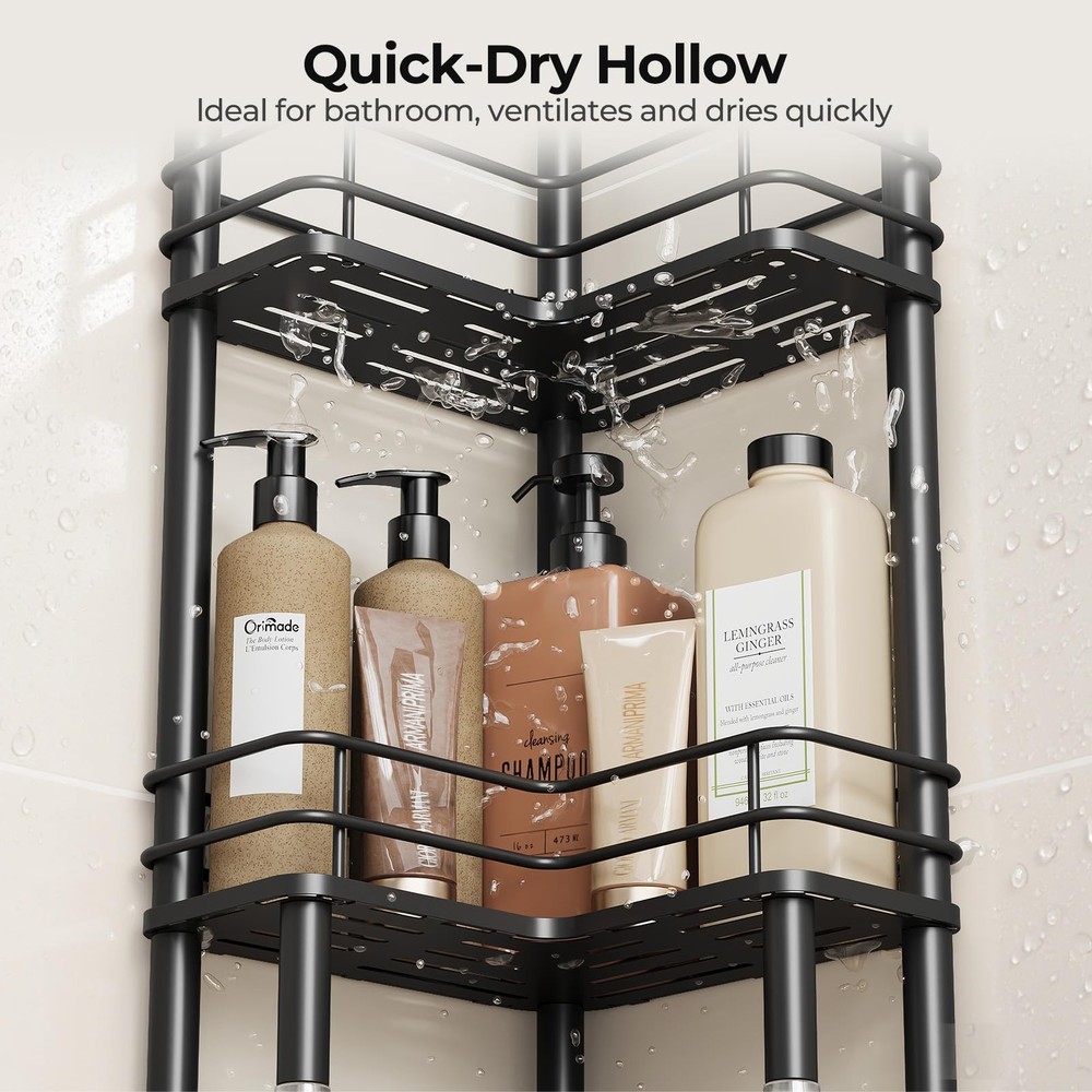 Orimade Rustproof 3 Tier Floor Standing Corner Shower Caddy Organizer with Tooth